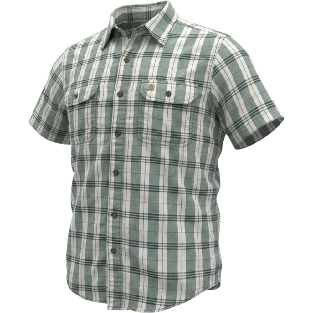 Carhartt Mens XL Original Fit Plaid Short Sleeve Button Down Shirt Green